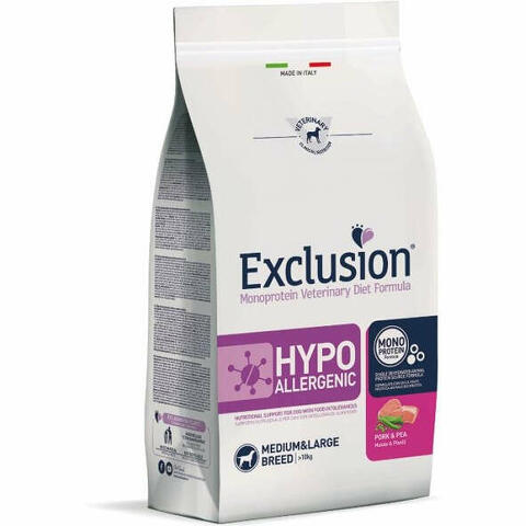 Exclusion monoprotein veterinary diet formula dog hypoallergenic pork and pea medium/large 12 kg dry