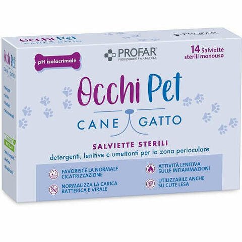 Occhi pet salviette detergenti lenitive e umettanti per zona perioculare 14 pezzi sterili e monouso