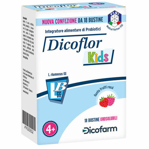 Dicoflor kids 18 bustine orosolubili gusto frutti rossi