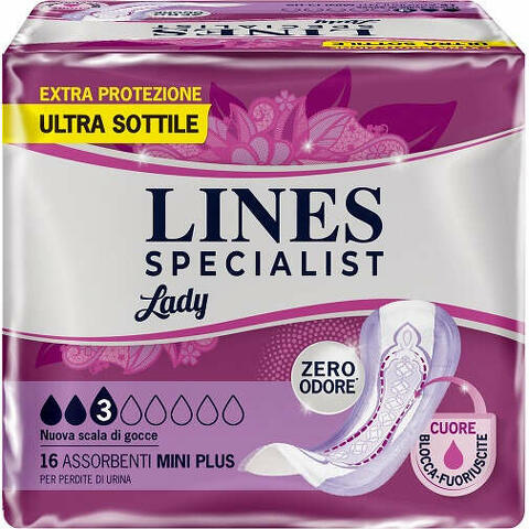 Assorbenti per incontinenza lines specialist lady mini plus 16 pezzi