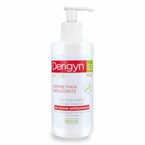 Derigyn - 5,5 active fast sapone mani e corpo igienizzante con clorexidina e tea tree oil ad azione antibatterica 300 ml